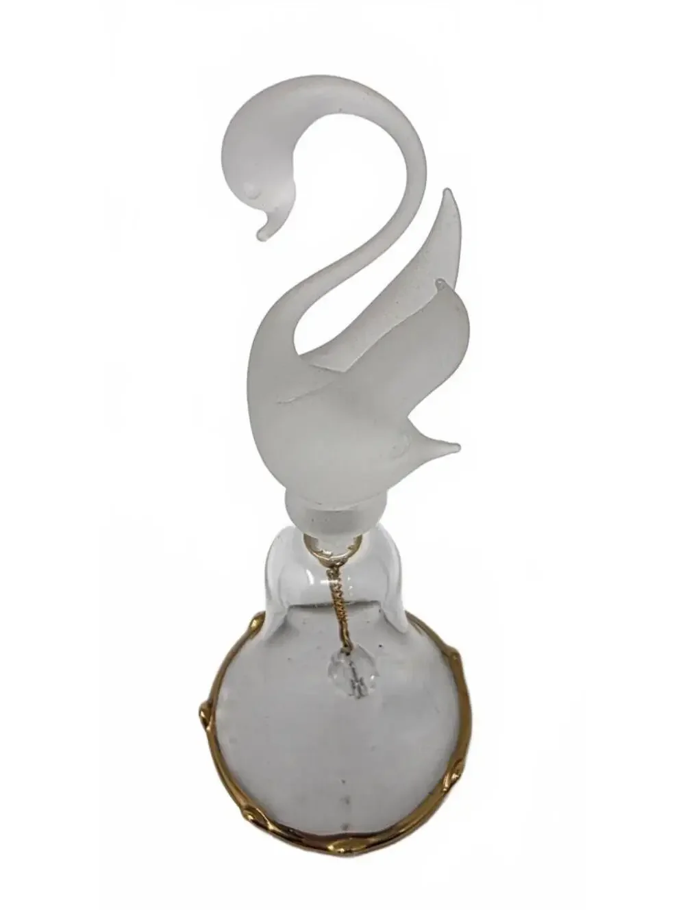 Vintage Frosted Swan Glass Bell Gold Trim Crystal Clapper 4.5 Inch